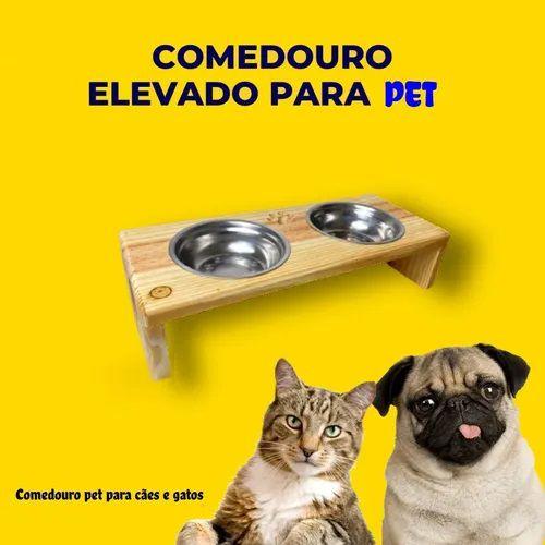 Imagem de Comedouro e Bebedouro Duplo madeira para Cães e Gatos