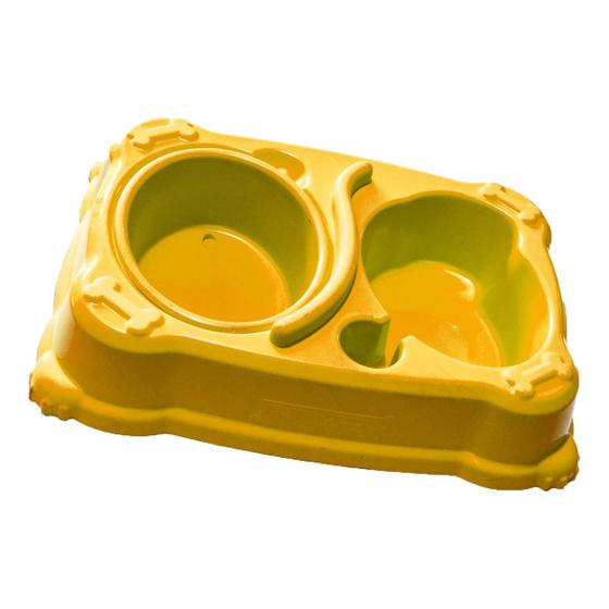 Imagem de Comedouro E Bebedouro Duplo Prime Amarelo 1000ml Pet Au Jel Plast