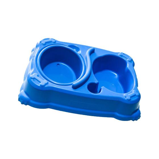 Imagem de Comedouro E Bebedouro Duplo Prime Azul 1000ml Pet Au Jel Plast