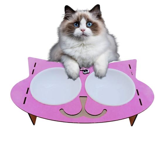 Imagem de Comedouro e Bebedouro Elevado para Gatos  2 Potes de 400ml, Antivazamento, Ergonômico, Fácil Higiene e Moderno