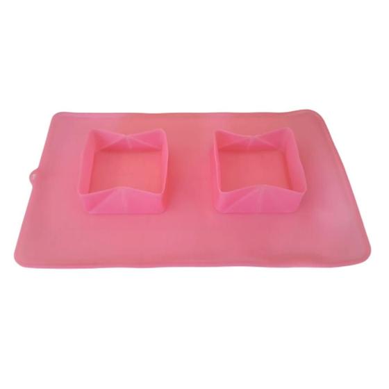 Imagem de Comedouro e Bebedouro Silicone Quadrado Rosa - Tam. Único