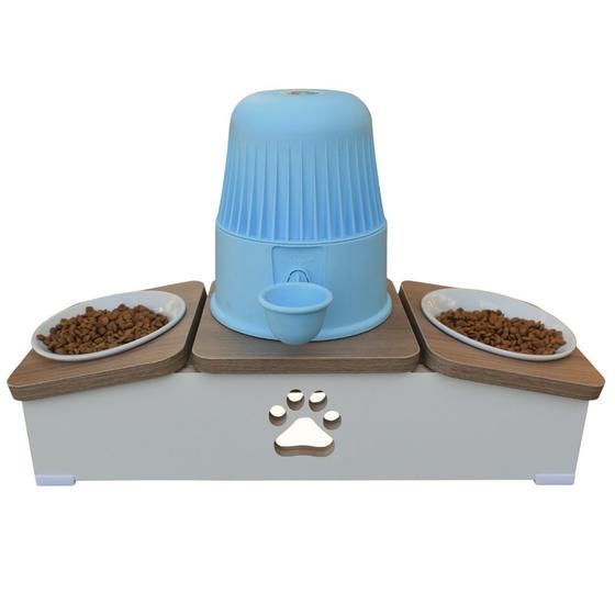 Imagem de Comedouro Elevado Duplo Hibrido Cachorro Base Bebedouro Pet MDF - Porcelana