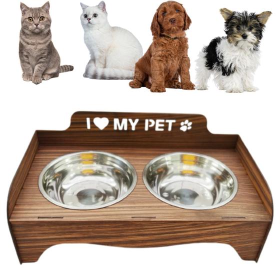 Imagem de Comedouro Elevado Ergonômico Para Cão e Gato I Love My Pet Com Duas Tigelas Inox