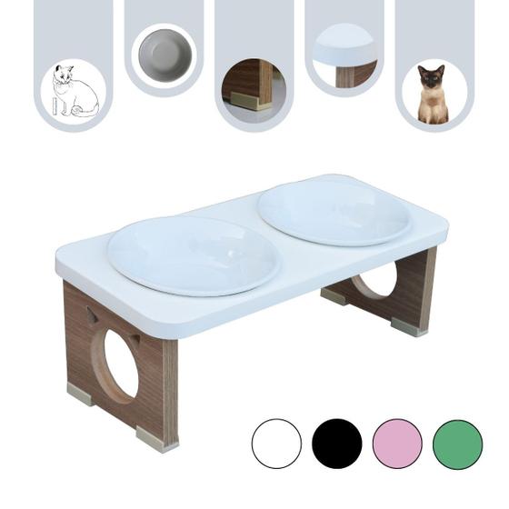 Imagem de Comedouro Elevado Gato Duplo Pet MDF Colors - Porcelana - Branco