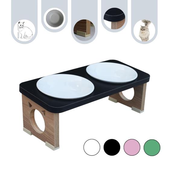 Imagem de Comedouro Elevado Gato Duplo Pet MDF Colors - Porcelana - Preto