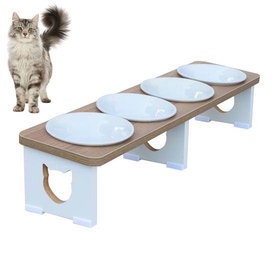 Imagem de Comedouro Gato Pet Elevado Quadruplo Linear MDF - Porcelana