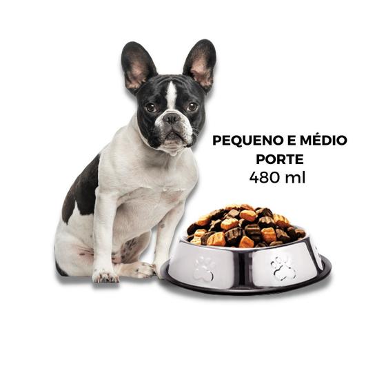 Imagem de Comedouro Inox Pet Cães Gatos Vasilha Antiderrapante 480 ML