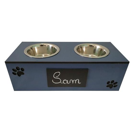 Imagem de Comedouro Lousa Duplo Azul para Cães e Gatos - Tam. G
