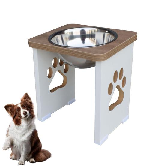 Imagem de Comedouro Para Cachorro Grande Elevado Pet MDF 25 cm - Inox