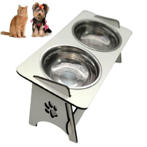Imagem de Comedouro Pet Elevado Suspenso Para Cão e Gato com 2 Tigelas em Inox Inclinável