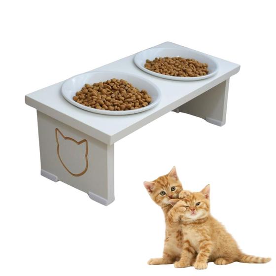 Imagem de Comedouro Pet Gato Elevado MDF Duo - Porcelana