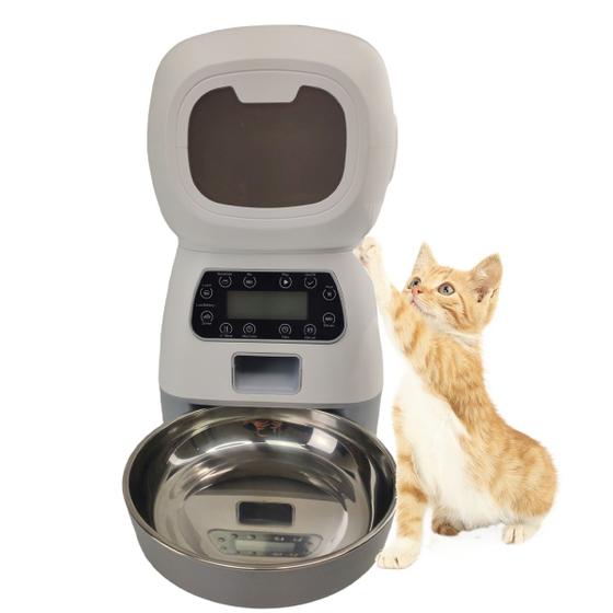 Imagem de Comedouro Programavel Automatico Cachorro Gato Pet Programa Hora Comida Alimentaçao Porçoes Viagem Passeio