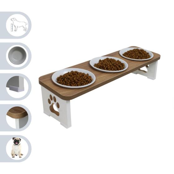 Imagem de Comedouro Triplo Elevado Cachorro Pet MDF  - Porcelana