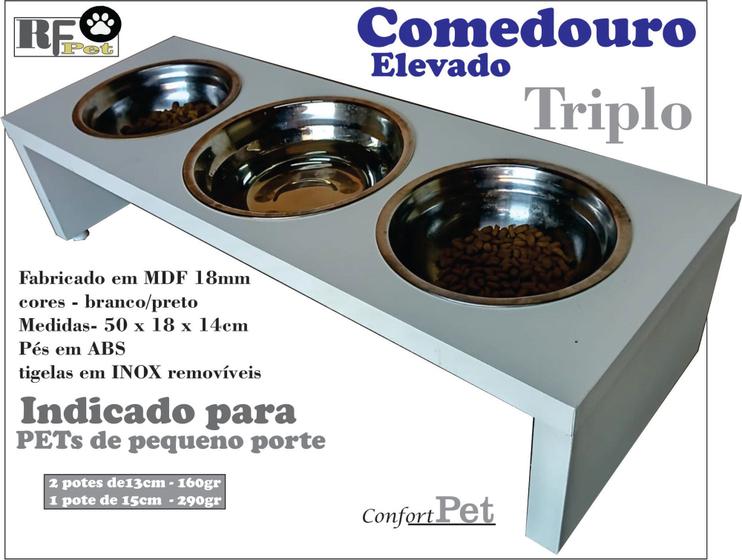 Imagem de Comedouro Triplo elevado PET de pequeno porte