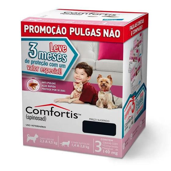 Comfortis Cães 2,3 A 4,5Kg E Gatos 1,4 A 2,8Kg-3 Comprimidos Menor preço em Comfortis Cães 2,3 A 4,5Kg E Gatos 1,4 A 2,8Kg-3 Comprimidos