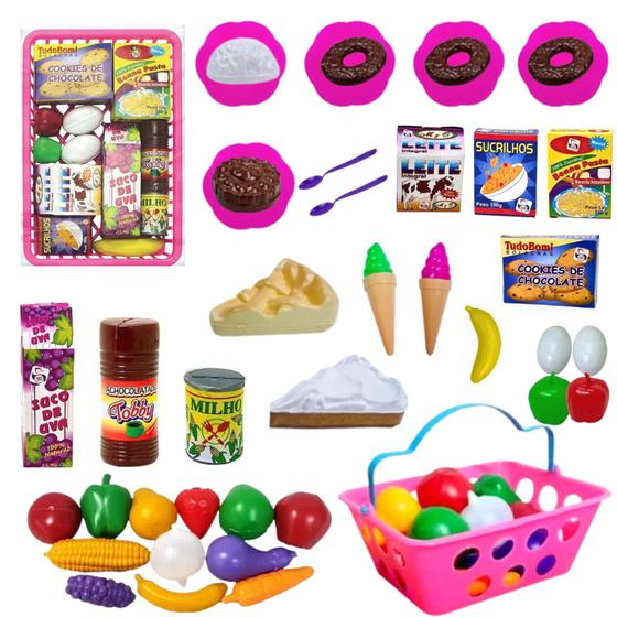 Imagem de Comidinha de brinquedo mini mercadinho + frutinhas de brinquedo + sorvetinho