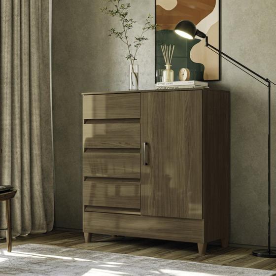 Imagem de Cômoda 1 Porta 4 Gavetas com Pés