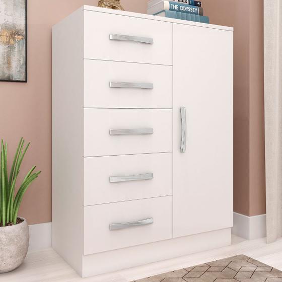 Cômoda 1 Porta 5 Gavetas Branco Co65 - Fellicci Menor preço em Cômoda 1 Porta 5 Gavetas Branco Co65 - Fellicci