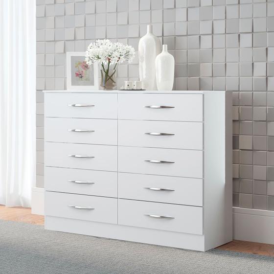 Cômoda 10 Gavetas 117 x 92 x 40 Cm Quarto MDP Branco - MENU Menor preço em Cômoda 10 Gavetas 117 x 92 x 40 Cm Quarto MDP Branco - MENU