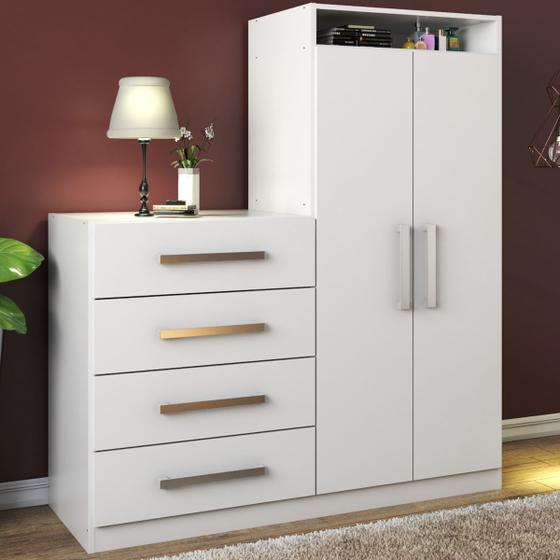 Cômoda 2 Portas 4 Gavetas New Branco - Panorama Móveis Menor preço em Cômoda 2 Portas 4 Gavetas New Branco - Panorama Móveis