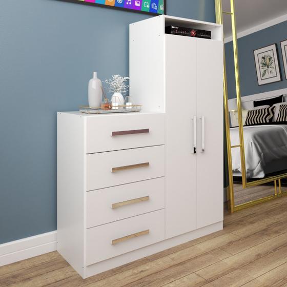 Cômoda 2 Portas Montevidéu 4 Gavetas 1co2426 Branco - Pnr Móveis Menor preço em Cômoda 2 Portas Montevidéu 4 Gavetas 1co2426 Branco - Pnr Móveis