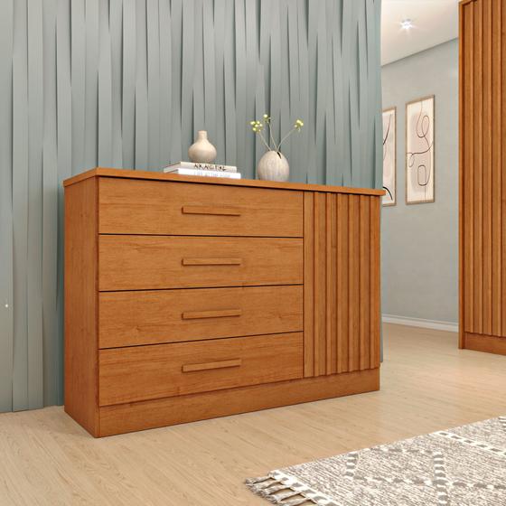 Imagem de Cômoda 4 Gavetas em Mdf/mdp Ripado Espresso Móveis