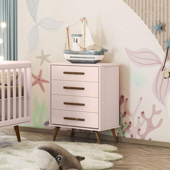 Imagem de Comoda 4 gavetas para quarto infantil q encanto retro - rosa acetinado