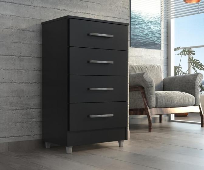 Imagem de Comoda 4 gavetas preto onix flavia quarta divisão moveis