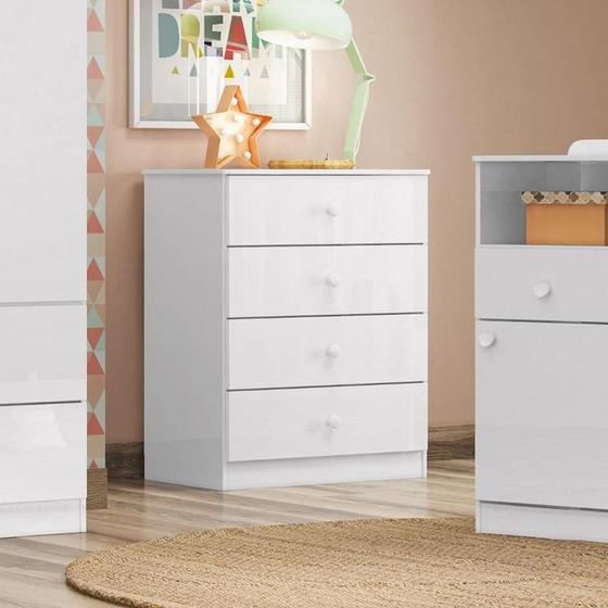 Imagem de Cômoda 4 Gavetas Quarto Infantil Labirinto Henn Branco