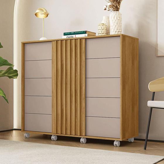 Imagem de Cômoda 5 Gavetas Com 2 Portas 136cm Buriti Marrom Pegasus Caemmum