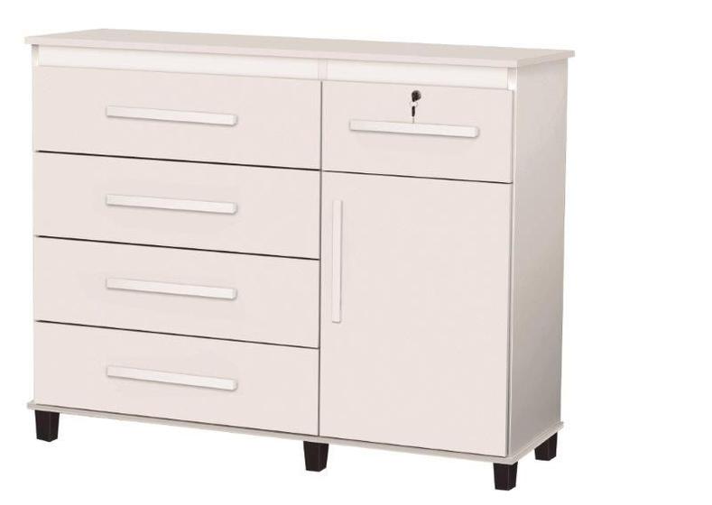 Imagem de Cômoda 5 Gavetas Com Fechadura em Aço e Sapateira Cor Branco