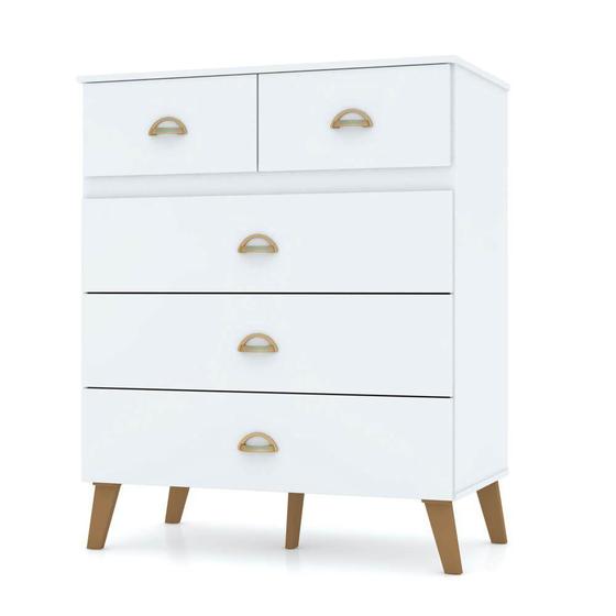 Imagem de Cômoda 5 Gavetas Estilo Retrô 91cm Ziza V02 Branco/Camarim - Mpozenato