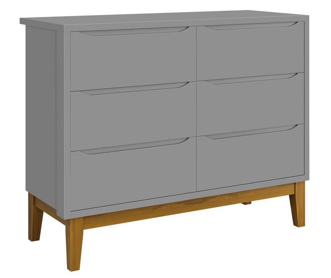 Imagem de Cômoda 6 Gavetas Classic New Cinza Fosco com Madeira - MoveisAqui
