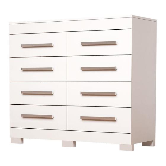 Imagem de Comoda 8 Gavetas Corrediças Telescópicas 111,6 cm Nalu ACP Móveis Branco - 100% MDF