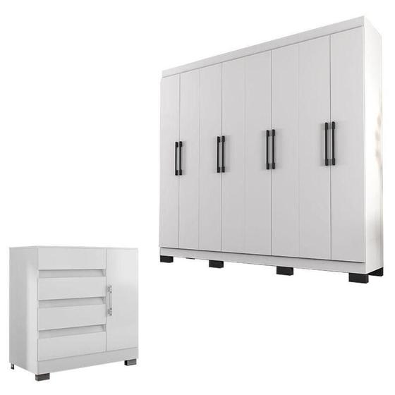 Imagem de Cômoda 8000 Com Pés E Guarda Roupa Casal B2348 Branco - Araplac