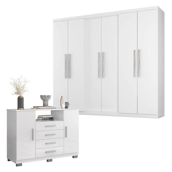 Imagem de Cômoda 8020 e Guarda Roupa Prime 6000 Branco  Araplac 