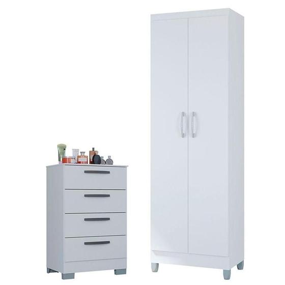 Imagem de Cômoda 867 4 Gavetas Com Armário Multiuso 2 Portas Branco Brilho - Poquema