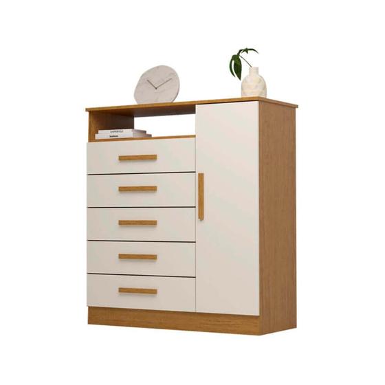 Imagem de Cômoda ACP Madri com 5 Gavetas e Sapateira lateral - Cinamomo/Off