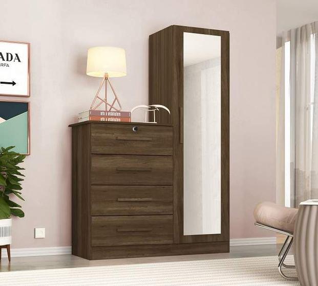 Cômoda Belize Plus 4 Gavetas 1 Porta com Espelho Cedro - Albatroz Menor preço em Cômoda Belize Plus 4 Gavetas 1 Porta com Espelho Cedro - Albatroz