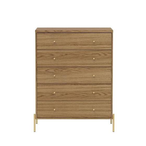 Cômoda c/ 5 Gavetas Jasper 94 cm - Freijó c/ Dourado Menor preço em Cômoda c/ 5 Gavetas Jasper 94 cm - Freijó c/ Dourado