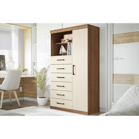Cômoda Casal Marabá 1.6 c/ 1 Porta 2 Nichos e 6 Gavetas jatoba/Areia - Santos Andirá Menor preço em Cômoda Casal Marabá 1.6 c/ 1 Porta 2 Nichos e 6 Gavetas jatoba/Areia - Santos Andirá