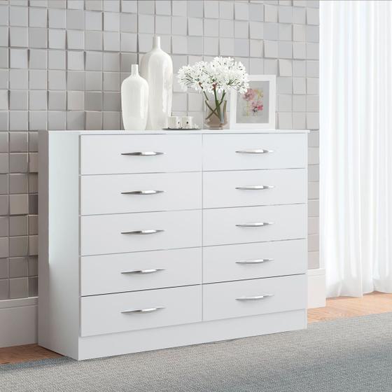 Imagem de Cômoda com 10 Gavetas para Quarto Casal 117 Cm MDP Branco 3017 MENU