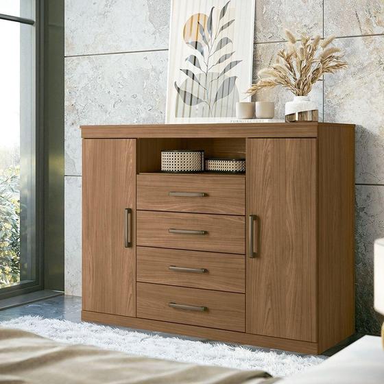 Imagem de Cômoda Com 2 Portas E 4 Gavetas Havana Master Santos Andirá Jatoba