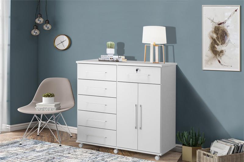 Imagem de Cômoda Com 2 Portas e 6 Gavetas Fauna Branco Rud Rack