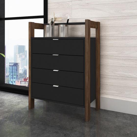 Imagem de Cômoda com 4 Gavetas 65x90cm Preto Tecno Mobili