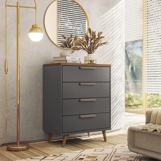 Imagem de Cômoda Com 4 Gavetas New Conect Santos Andirá Grafite-jatoba