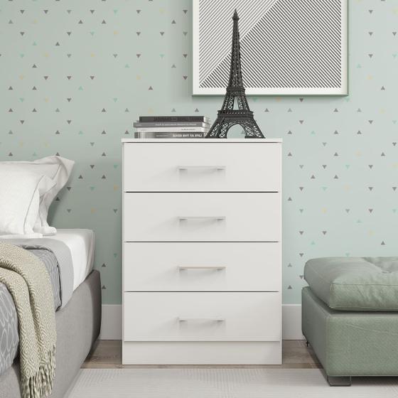 Imagem de Cômoda com 4 Gavetas para Quarto Solteiro 55x93Cm MDP Branco 2007 MENU
