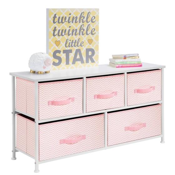 Imagem de Cômoda com 5 Gavetas mDesign Spira - Estrutura de Aço Rosa/Branca
