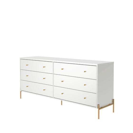 Imagem de Cômoda com 6 Gavetas Jasper 180 cm Branco c/ Dourado Província