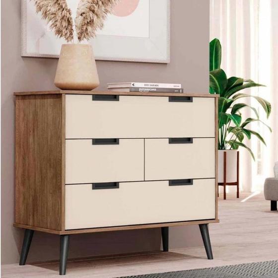 Imagem de Cômoda com Pés 4 Gavetas 100 MDF Retrô Belmax